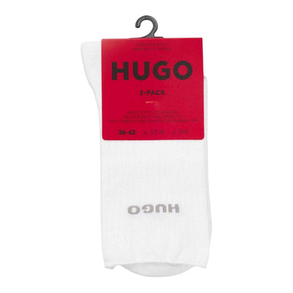 White - Side - Hugo Womens-Ladies Cotton Blend Socks (Pack of 2)