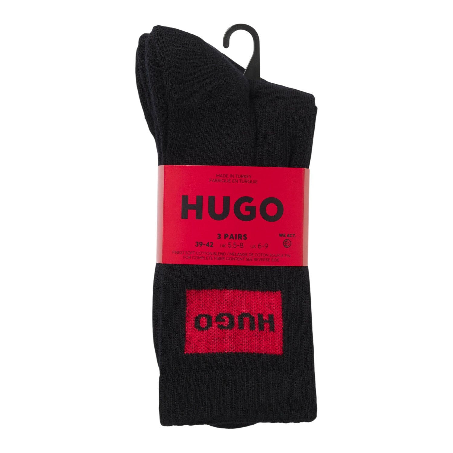 Black - Side - Hugo Womens-Ladies Organic Combed Cotton Socks (Pack of 2)