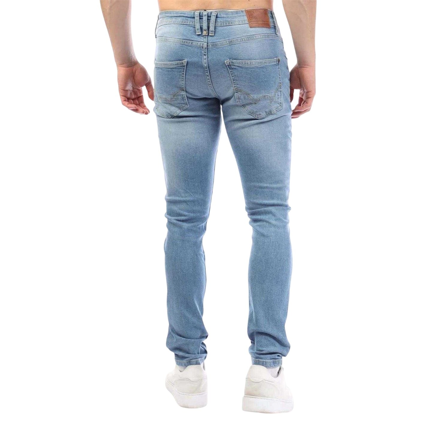 Blue - Back - Duck and Cover Mens Maylead Cotton Denim Leather Patch Jeans