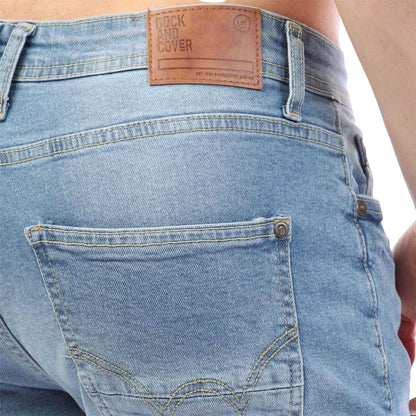 Blue - Side - Duck and Cover Mens Maylead Cotton Denim Leather Patch Jeans