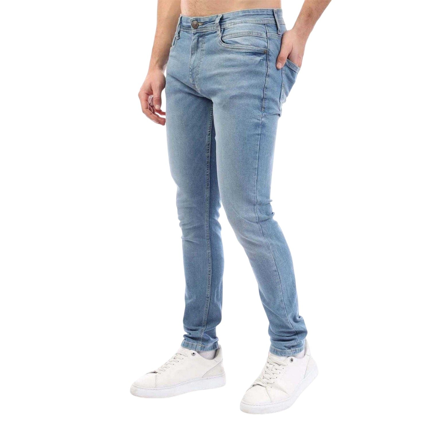 Blue - Lifestyle - Duck and Cover Mens Maylead Cotton Denim Leather Patch Jeans
