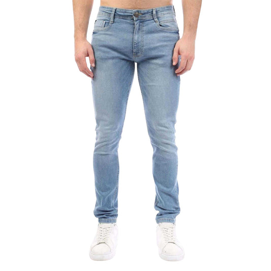 Blue - Front - Duck and Cover Mens Maylead Cotton Denim Leather Patch Jeans