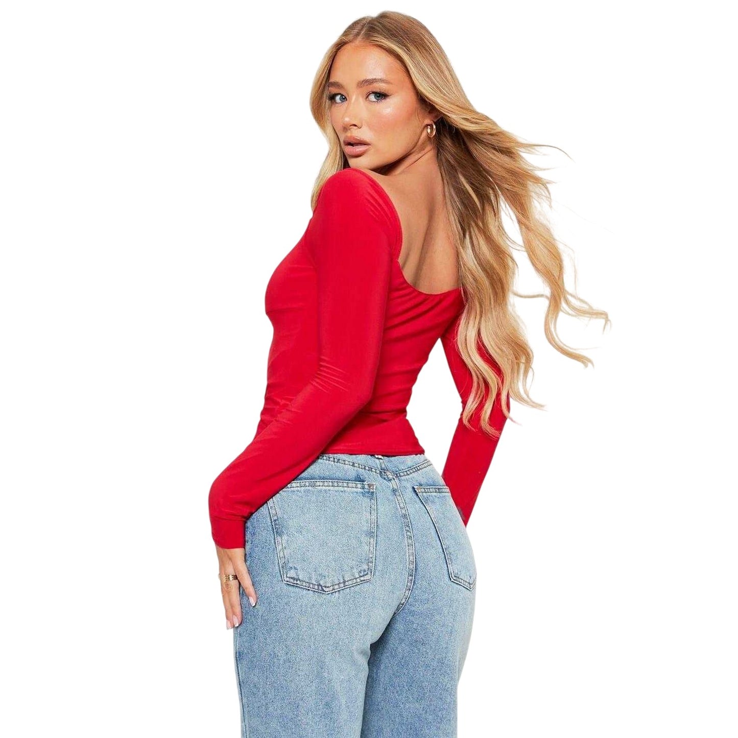 Red - Back - I Saw It First Womens-Ladies Lace Up Double Layered Ruched Bust Crop Top