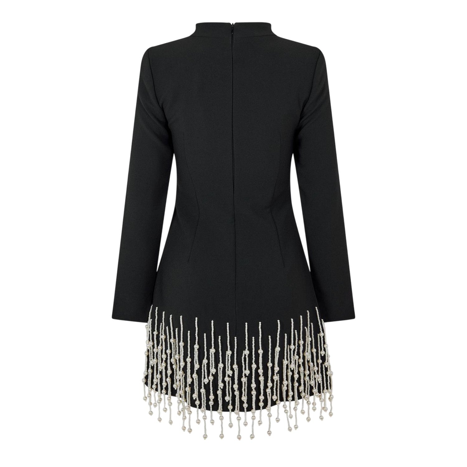 Black - Back - Muse Womens-Ladies Pearl Long-Sleeved Party Mini Dress
