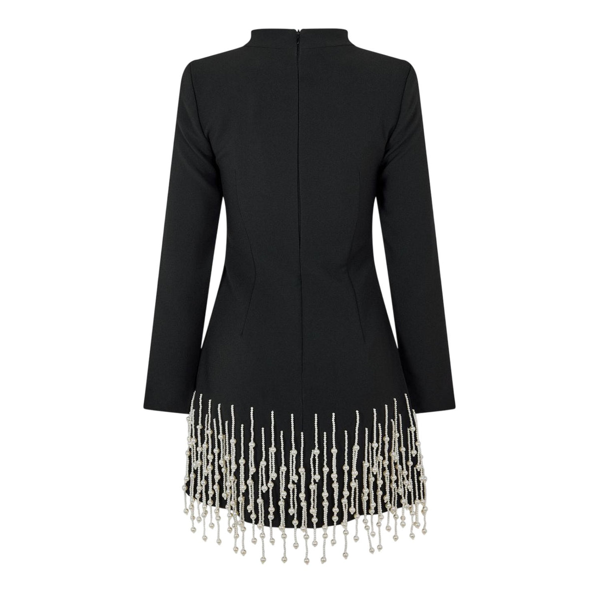 Black - Back - Muse Womens-Ladies Pearl Long-Sleeved Party Mini Dress