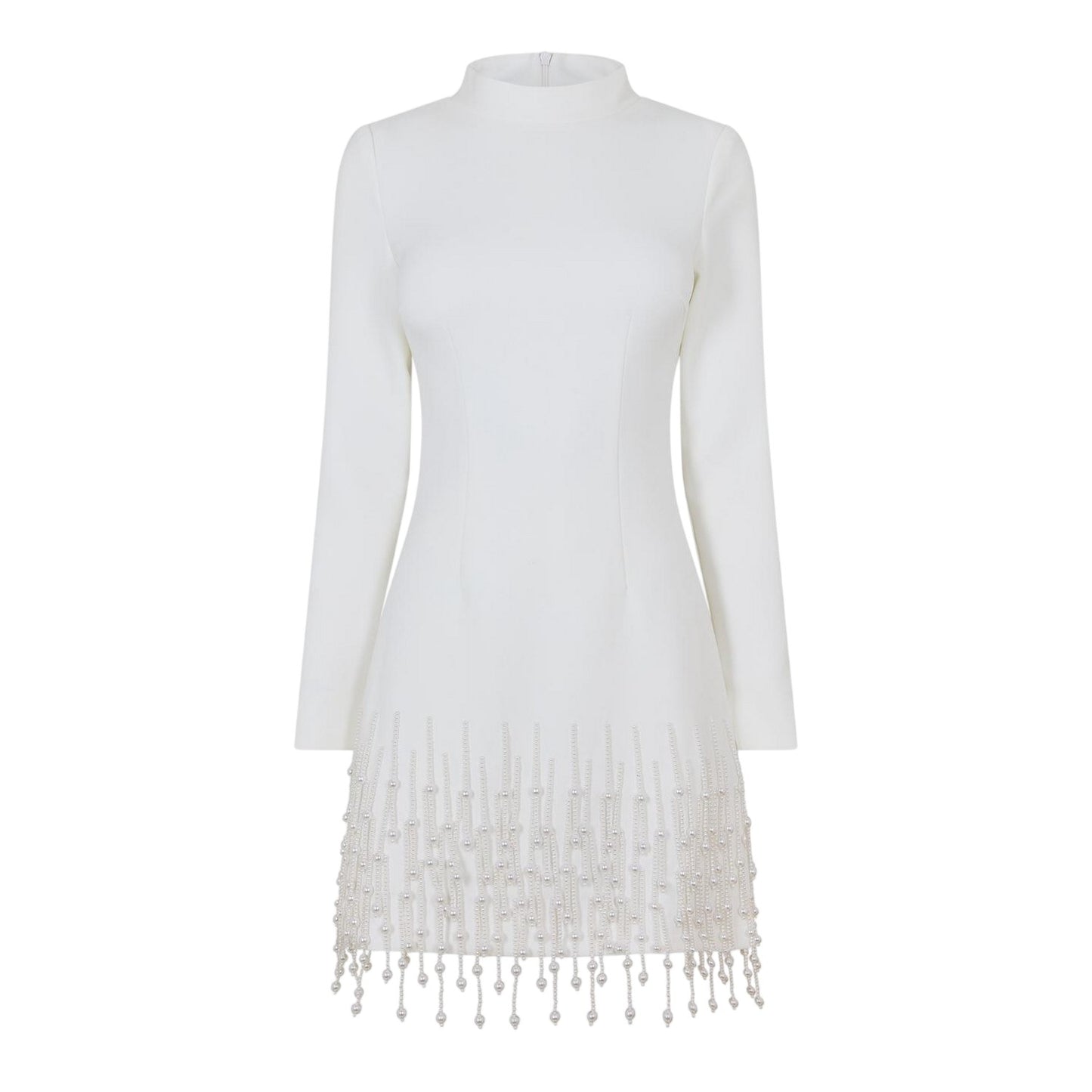 White - Front - Muse Womens-Ladies Pearl Long-Sleeved Party Mini Dress