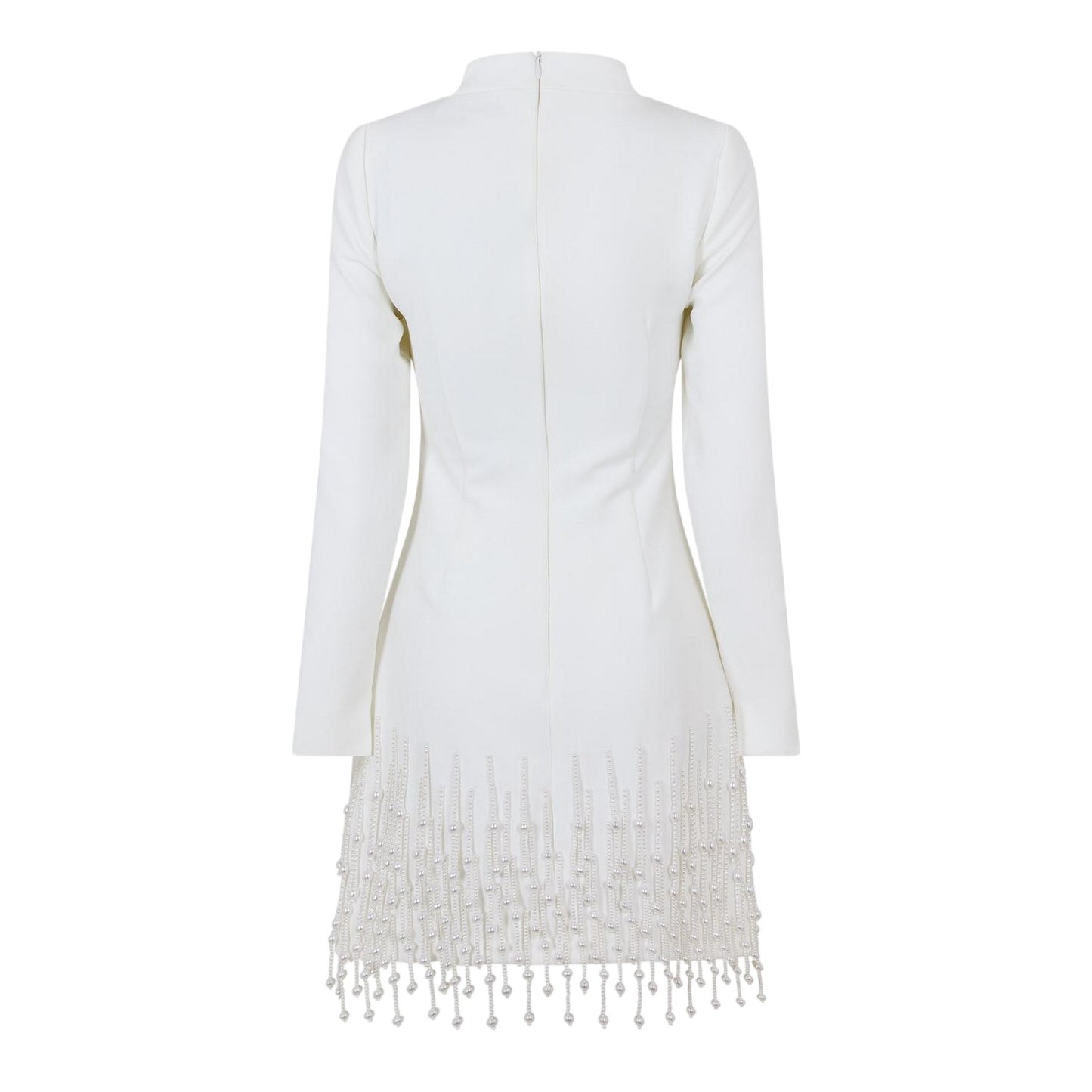 White - Back - Muse Womens-Ladies Pearl Long-Sleeved Party Mini Dress
