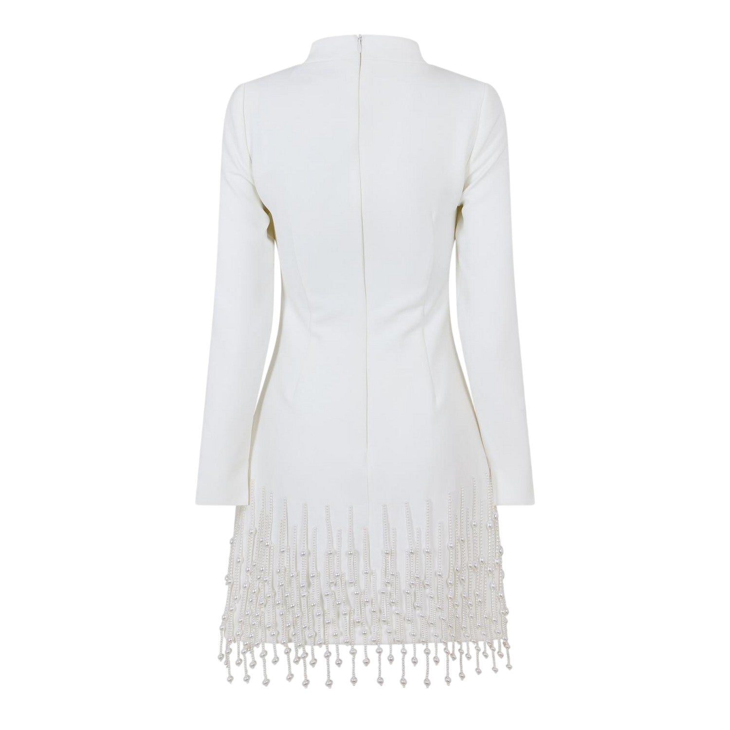 White - Back - Muse Womens-Ladies Pearl Long-Sleeved Party Mini Dress