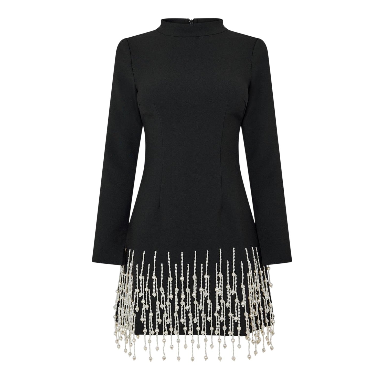 Black - Front - Muse Womens-Ladies Pearl Long-Sleeved Party Mini Dress