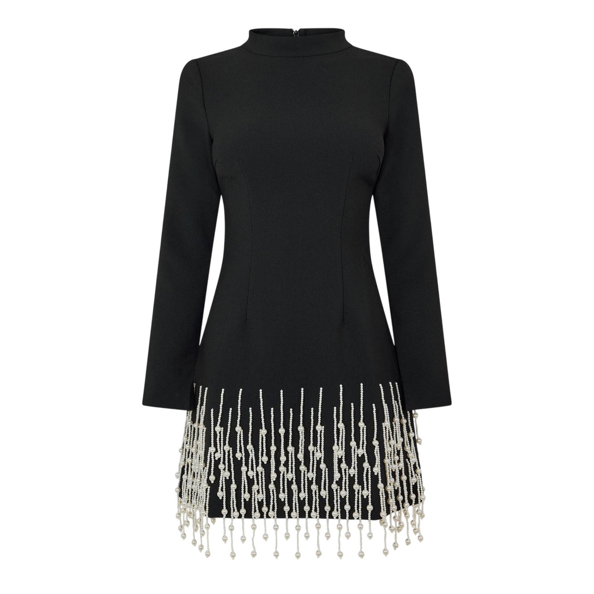 Black - Front - Muse Womens-Ladies Pearl Long-Sleeved Party Mini Dress