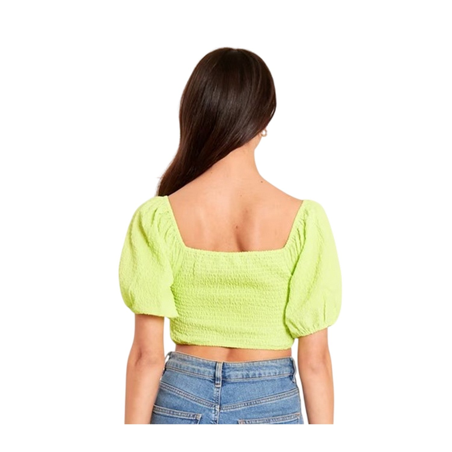 Lime - Back - Be You Womens-Ladies Balloon Sleeve Crop Top