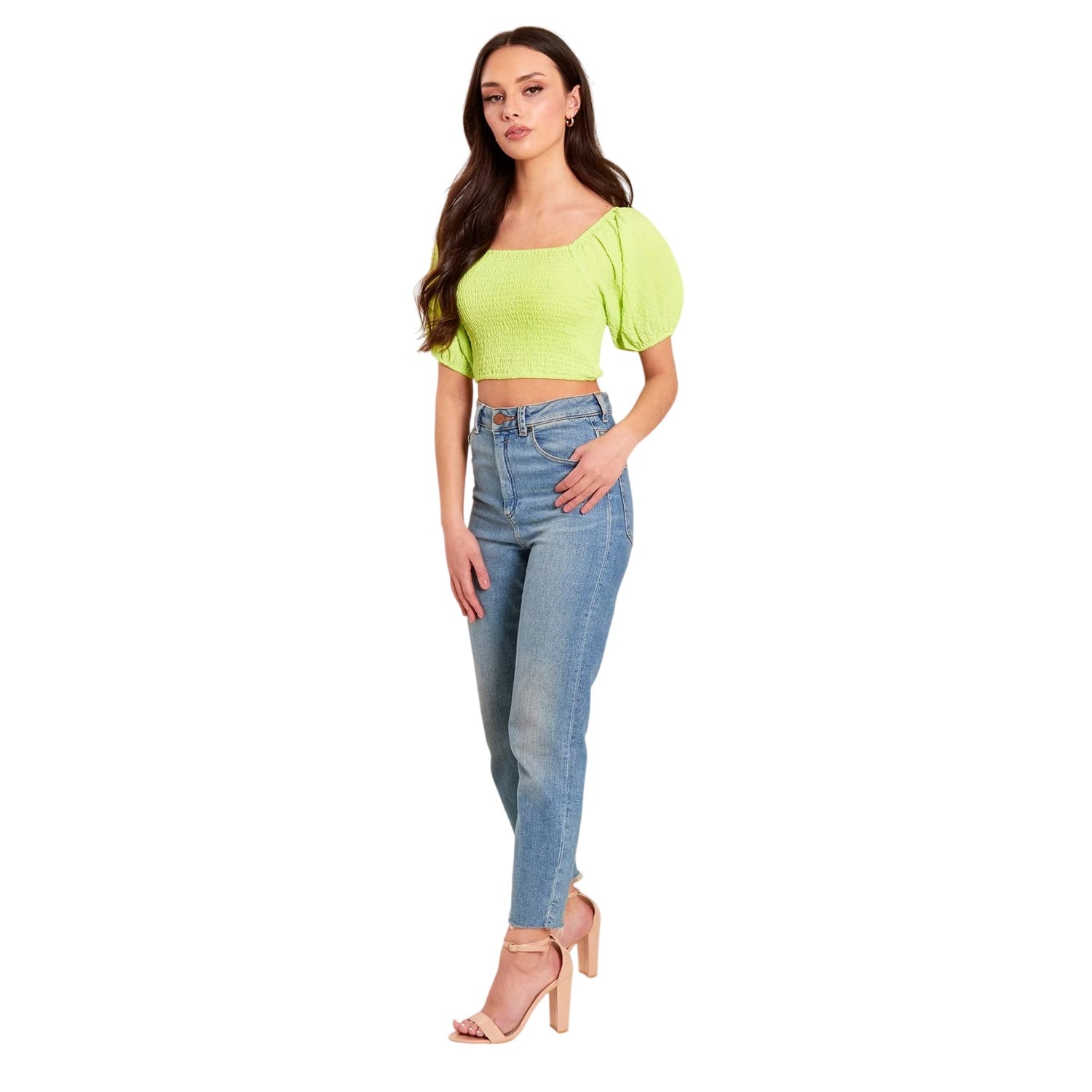Lime - Side - Be You Womens-Ladies Balloon Sleeve Crop Top