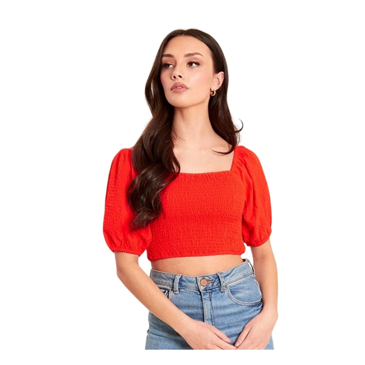 Red - Front - Be You Womens-Ladies Balloon Sleeve Crop Top