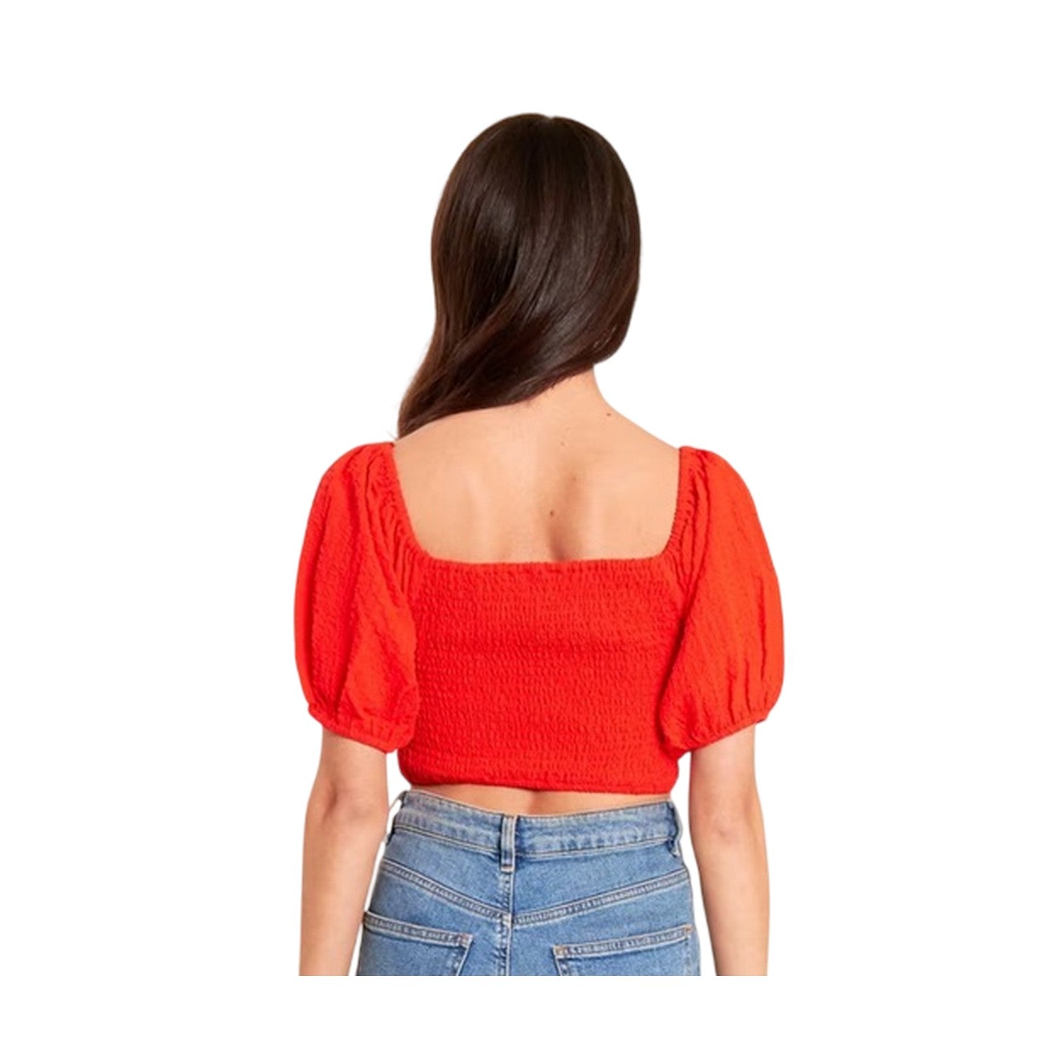 Red - Back - Be You Womens-Ladies Balloon Sleeve Crop Top
