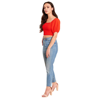 Red - Side - Be You Womens-Ladies Balloon Sleeve Crop Top