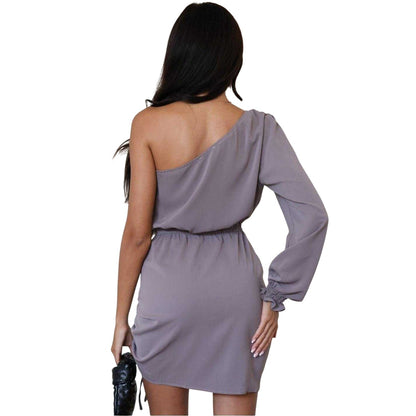 Mushroom - Back - AX Paris Womens-Ladies Ruched Side One Sleeve Mini Dress