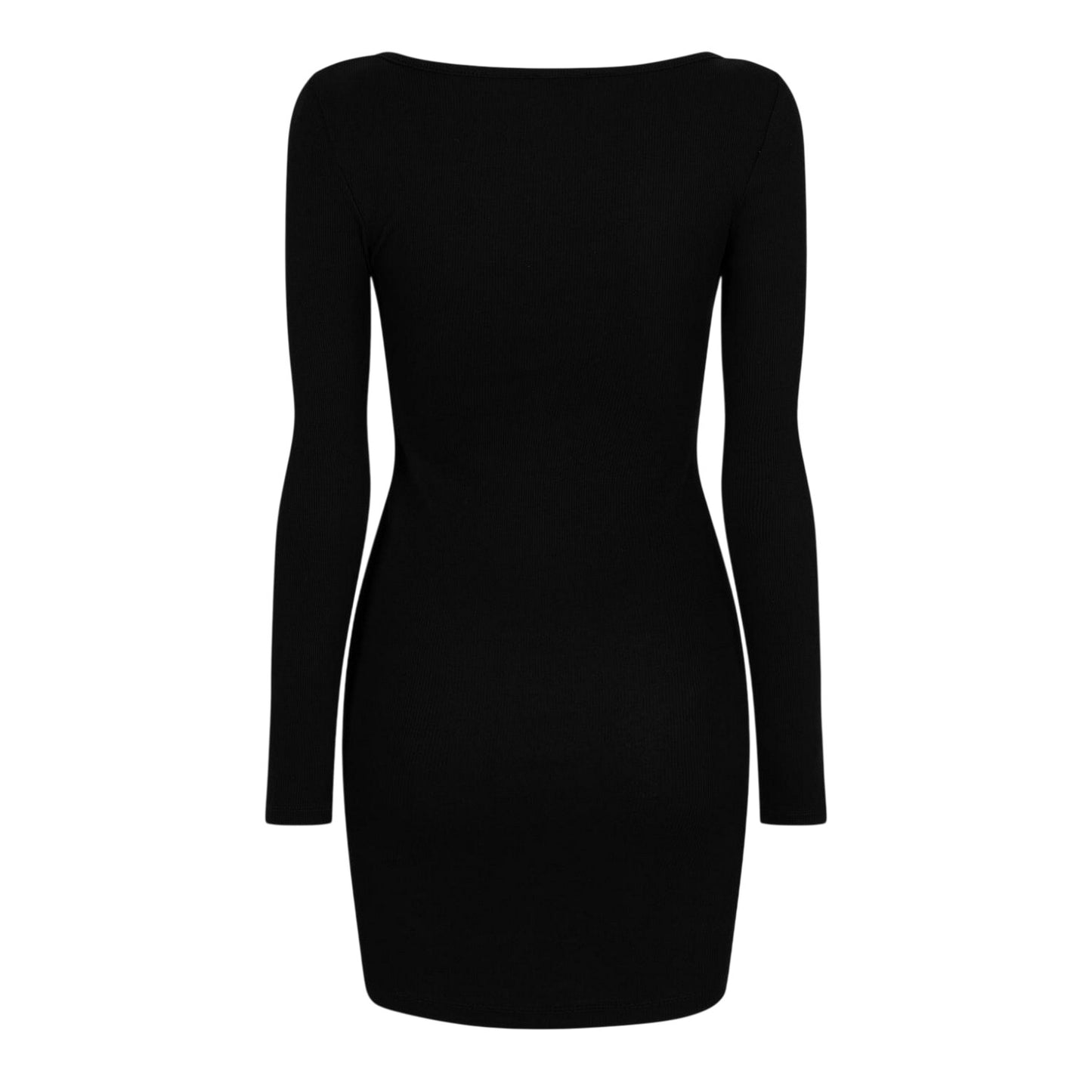 Jet Black - Back - Guess Womens-Ladies Ribbed Square Neck Slim Long-Sleeved Mini Dress