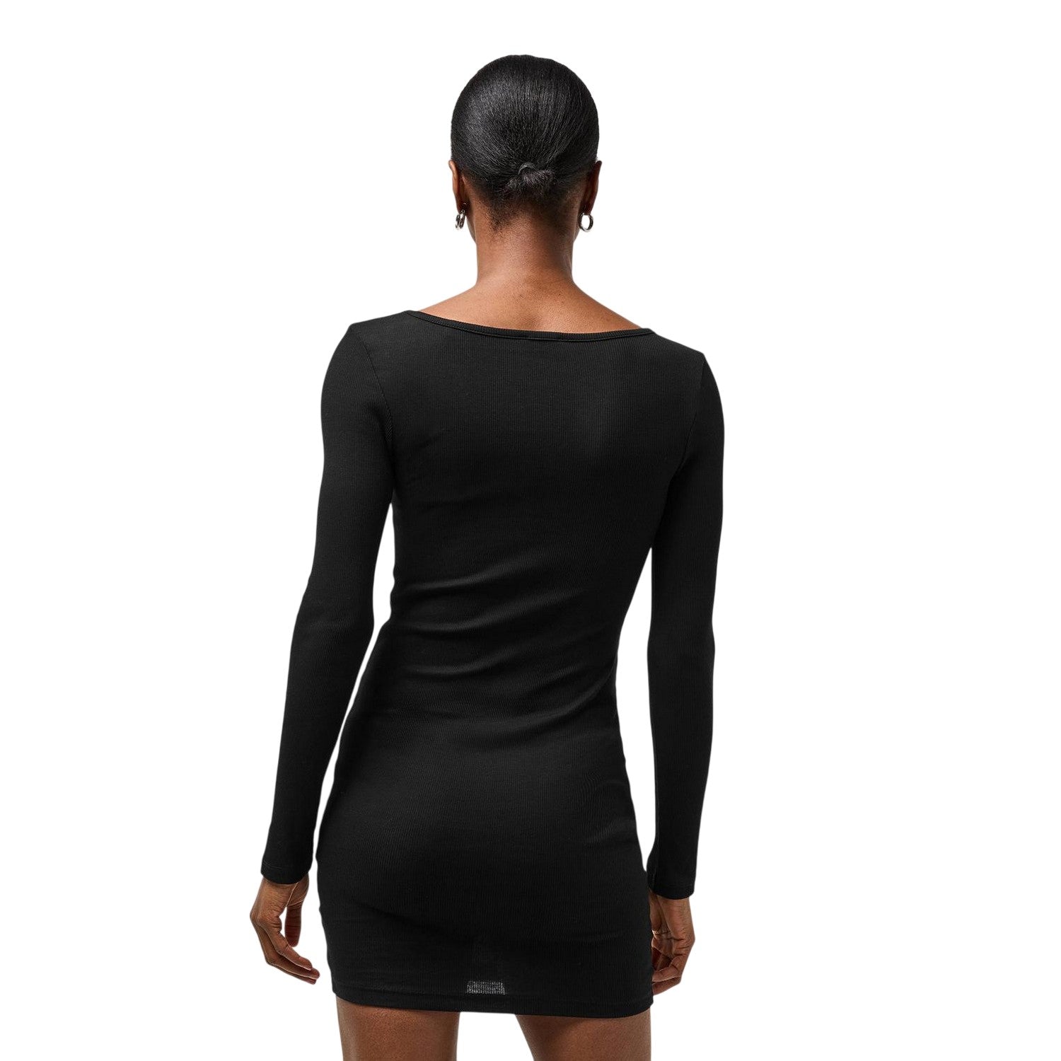 Jet Black - Lifestyle - Guess Womens-Ladies Ribbed Square Neck Slim Long-Sleeved Mini Dress