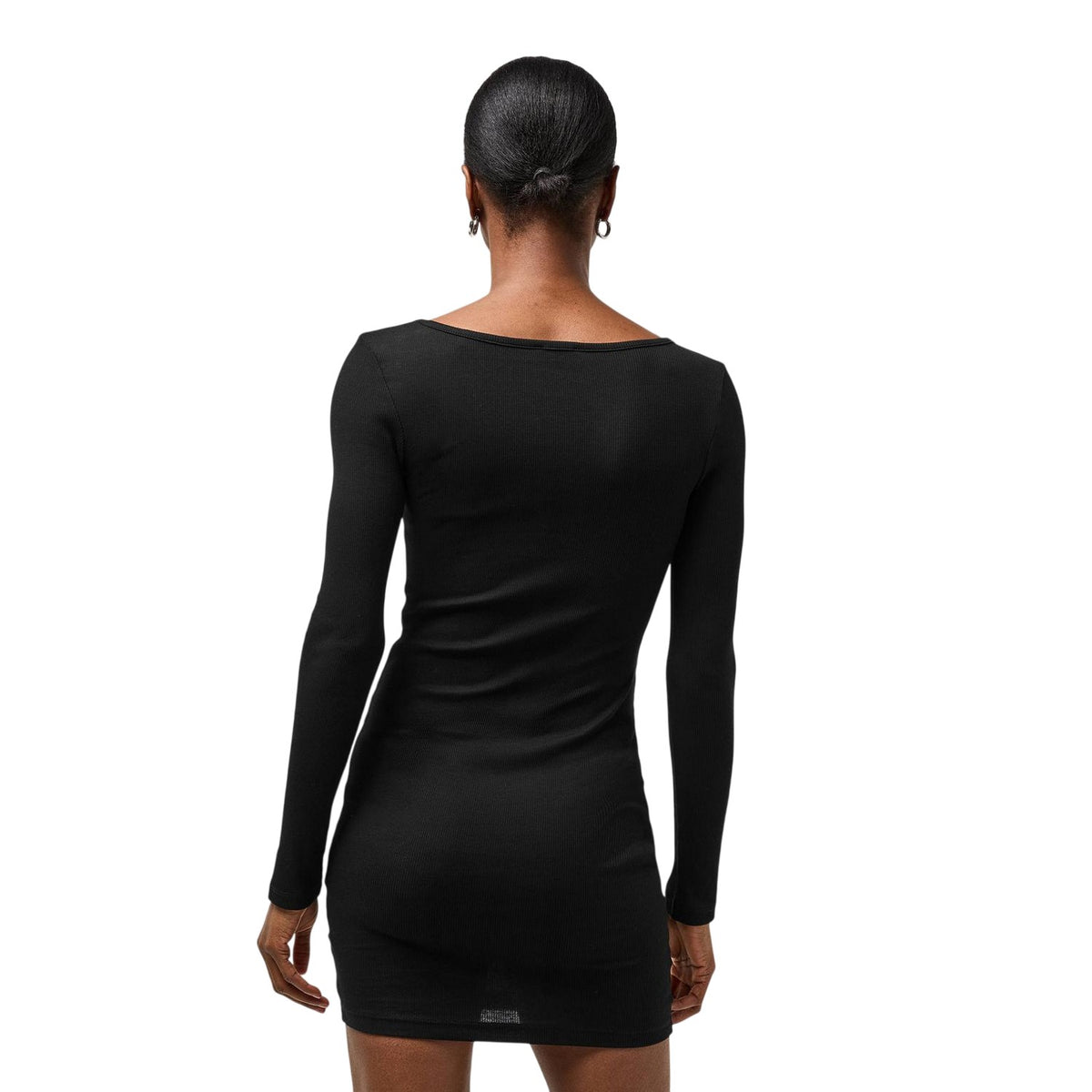 Jet Black - Lifestyle - Guess Womens-Ladies Ribbed Square Neck Slim Long-Sleeved Mini Dress