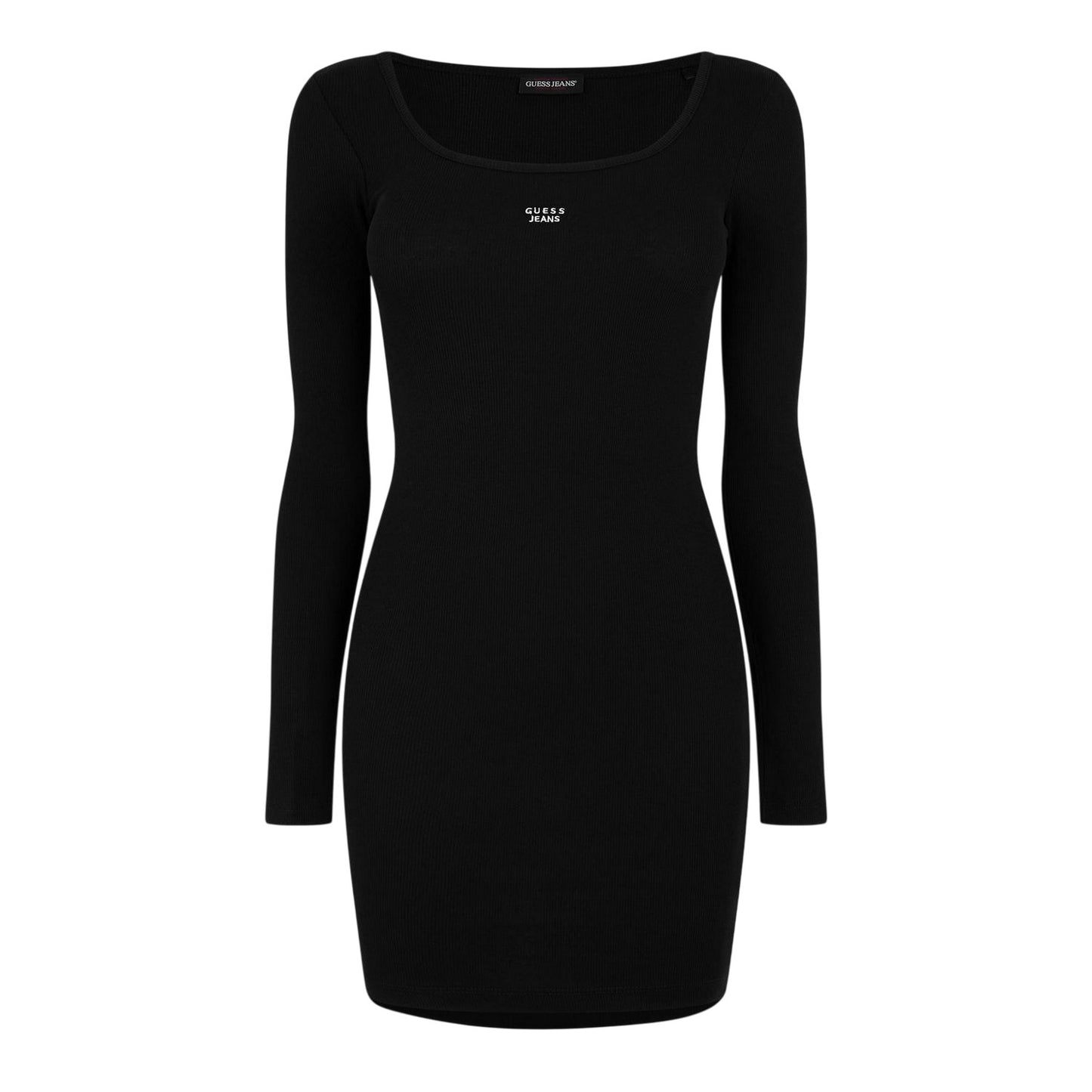Jet Black - Front - Guess Womens-Ladies Ribbed Square Neck Slim Long-Sleeved Mini Dress