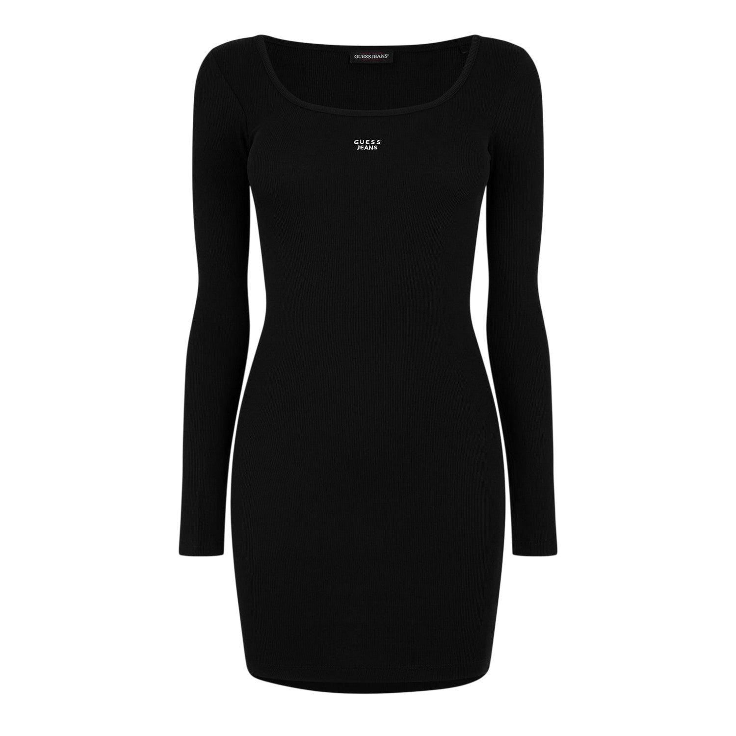 Jet Black - Front - Guess Womens-Ladies Ribbed Square Neck Slim Long-Sleeved Mini Dress