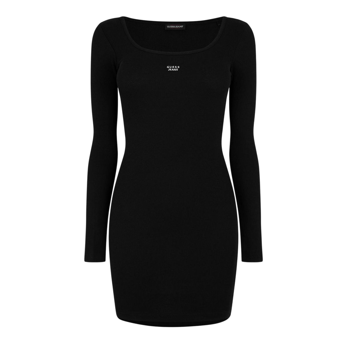 Jet Black - Front - Guess Womens-Ladies Ribbed Square Neck Slim Long-Sleeved Mini Dress