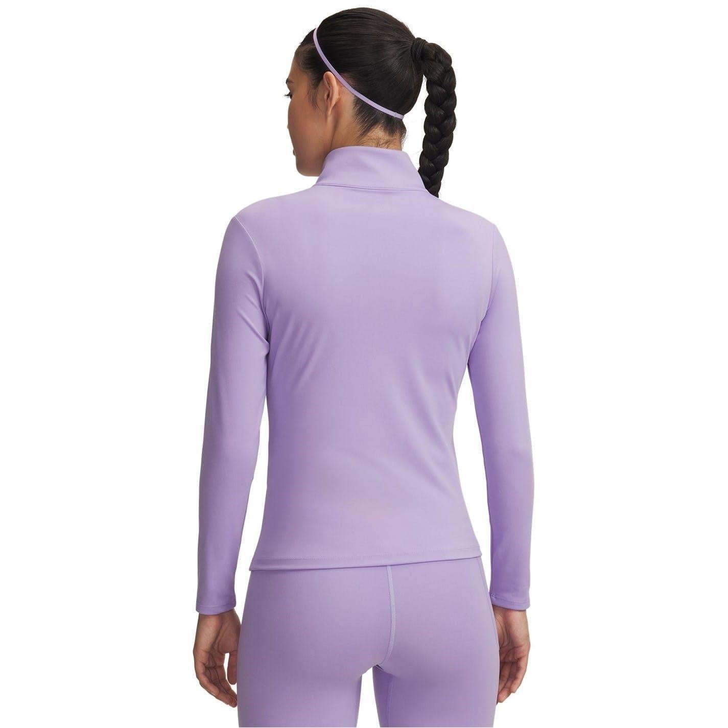 Purple - Back - Under Armour Womens-Ladies Motion EMEA Solid Ribbed Cuff Slim Track Jacket