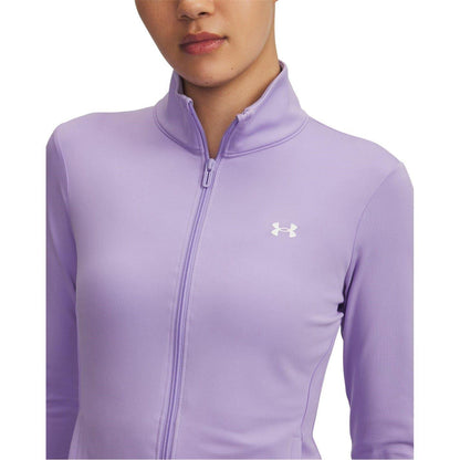 Purple - Side - Under Armour Womens-Ladies Motion EMEA Solid Ribbed Cuff Slim Track Jacket