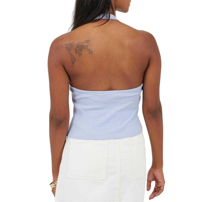 Blue - Back - Brave Soul Womens-Ladies Halter Neck Sleeveless Crop Top
