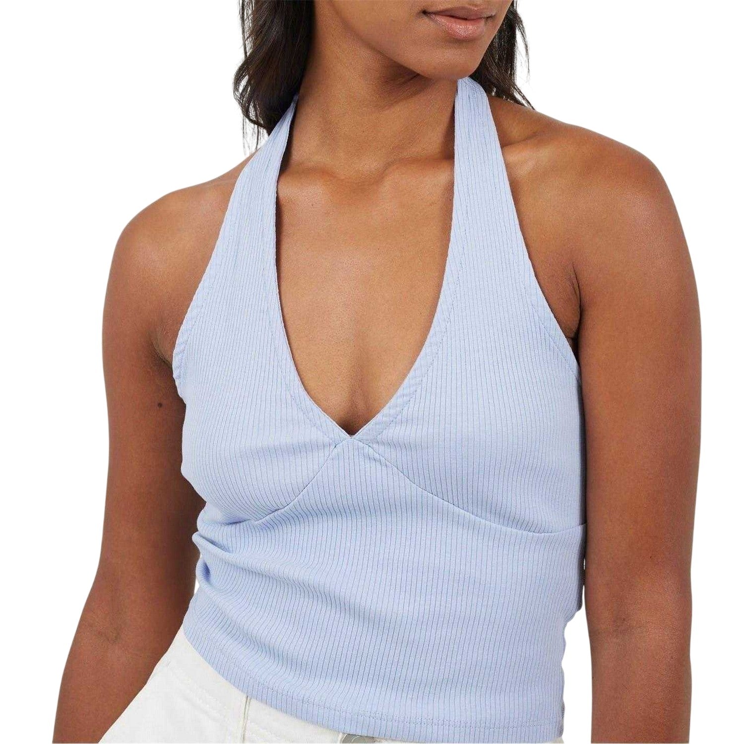 Blue - Side - Brave Soul Womens-Ladies Halter Neck Sleeveless Crop Top