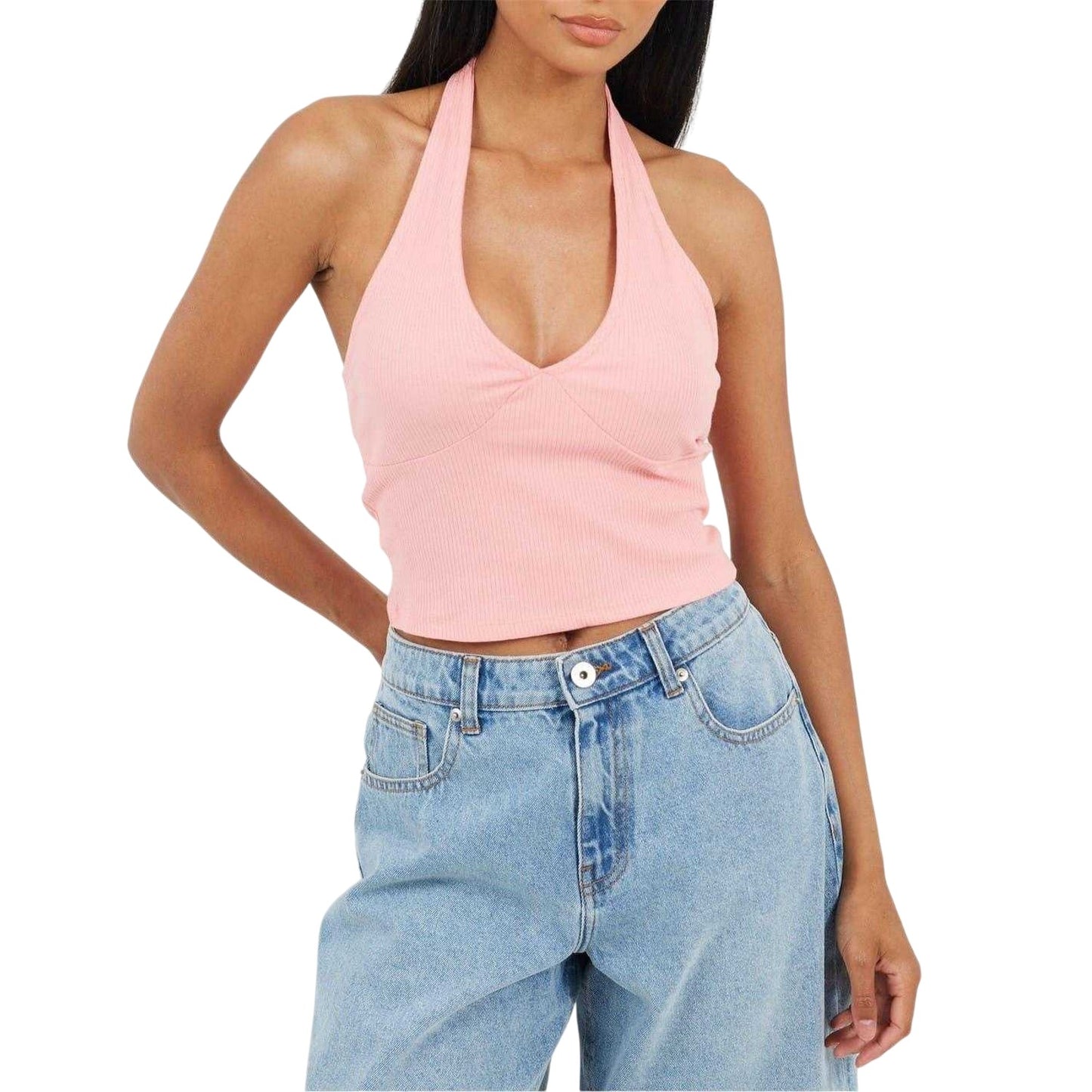 Pink-Purple - Front - Brave Soul Womens-Ladies Halter Neck Sleeveless Crop Top