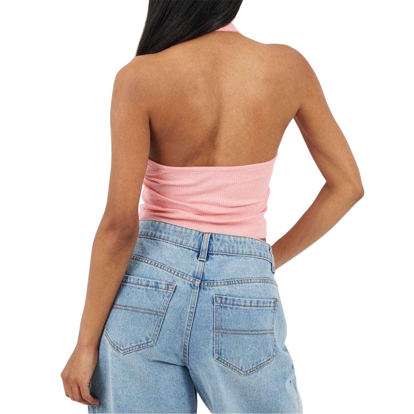Pink-Purple - Back - Brave Soul Womens-Ladies Halter Neck Sleeveless Crop Top