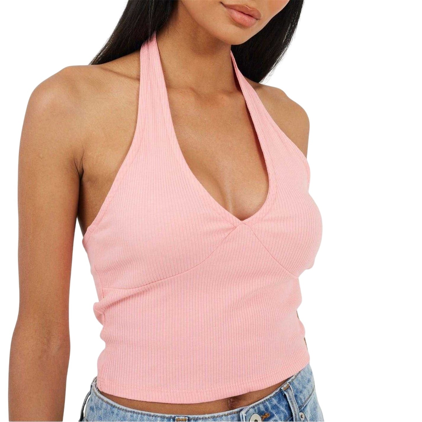 Pink-Purple - Side - Brave Soul Womens-Ladies Halter Neck Sleeveless Crop Top
