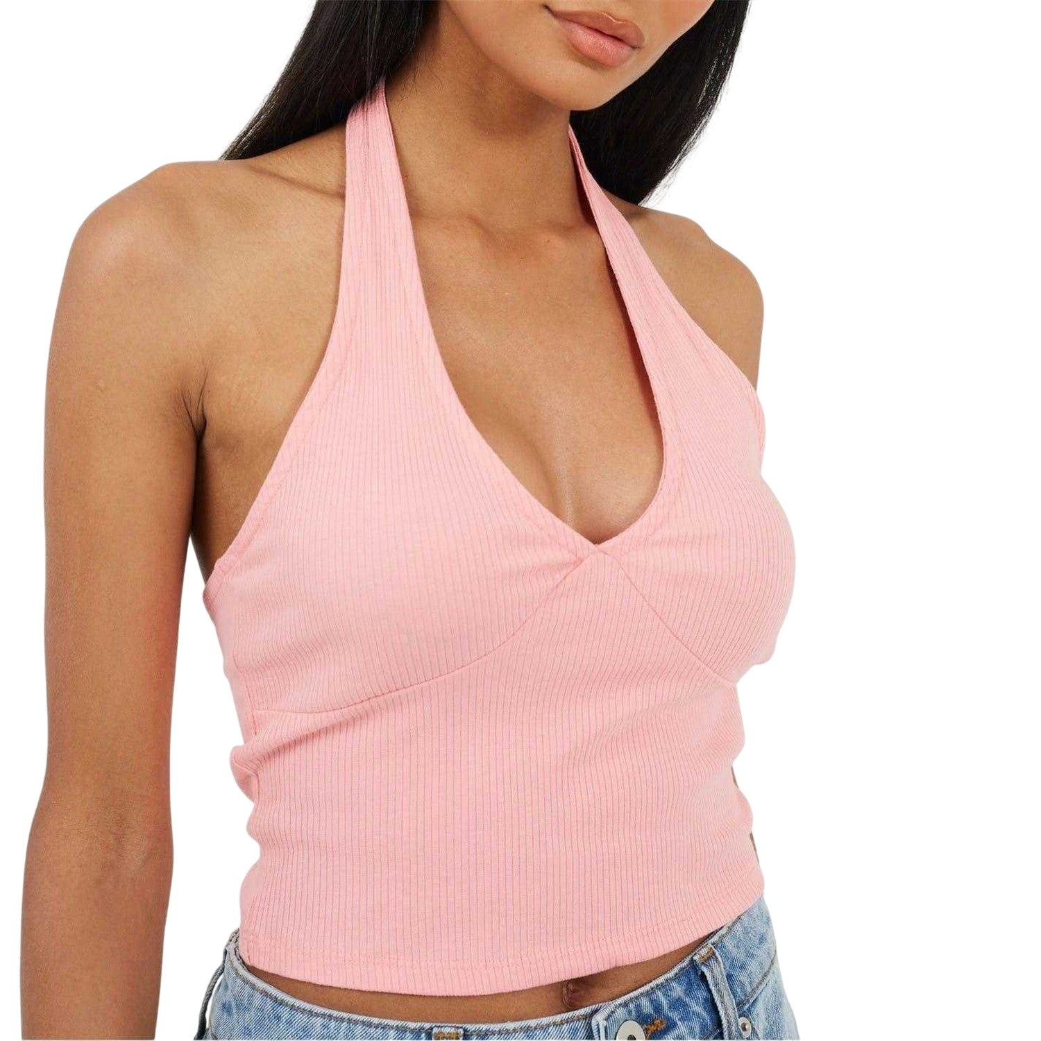 Pink-Purple - Side - Brave Soul Womens-Ladies Halter Neck Sleeveless Crop Top
