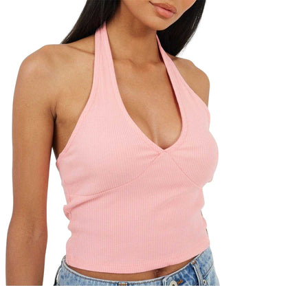 Pink-Purple - Side - Brave Soul Womens-Ladies Halter Neck Sleeveless Crop Top
