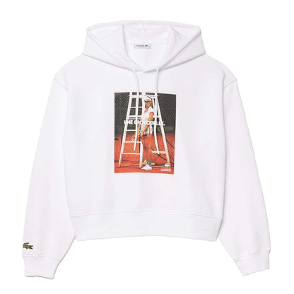White - Front - Lacoste Womens-Ladies Print Oversized Hoodie
