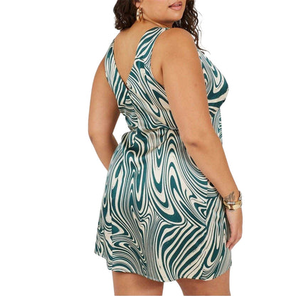 Green - Back - Brave Soul Womens-Ladies Swirl V Neck Plus Sleeveless Mini Dress