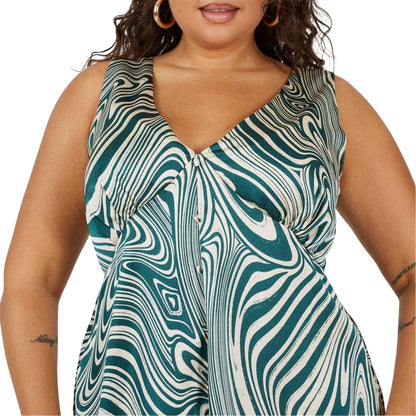 Green - Side - Brave Soul Womens-Ladies Swirl V Neck Plus Sleeveless Mini Dress