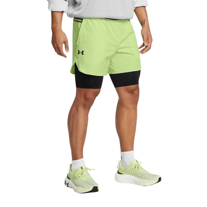 Green - Side - Under Armour Mens Peak Woven 2 in 1 Running Shorts