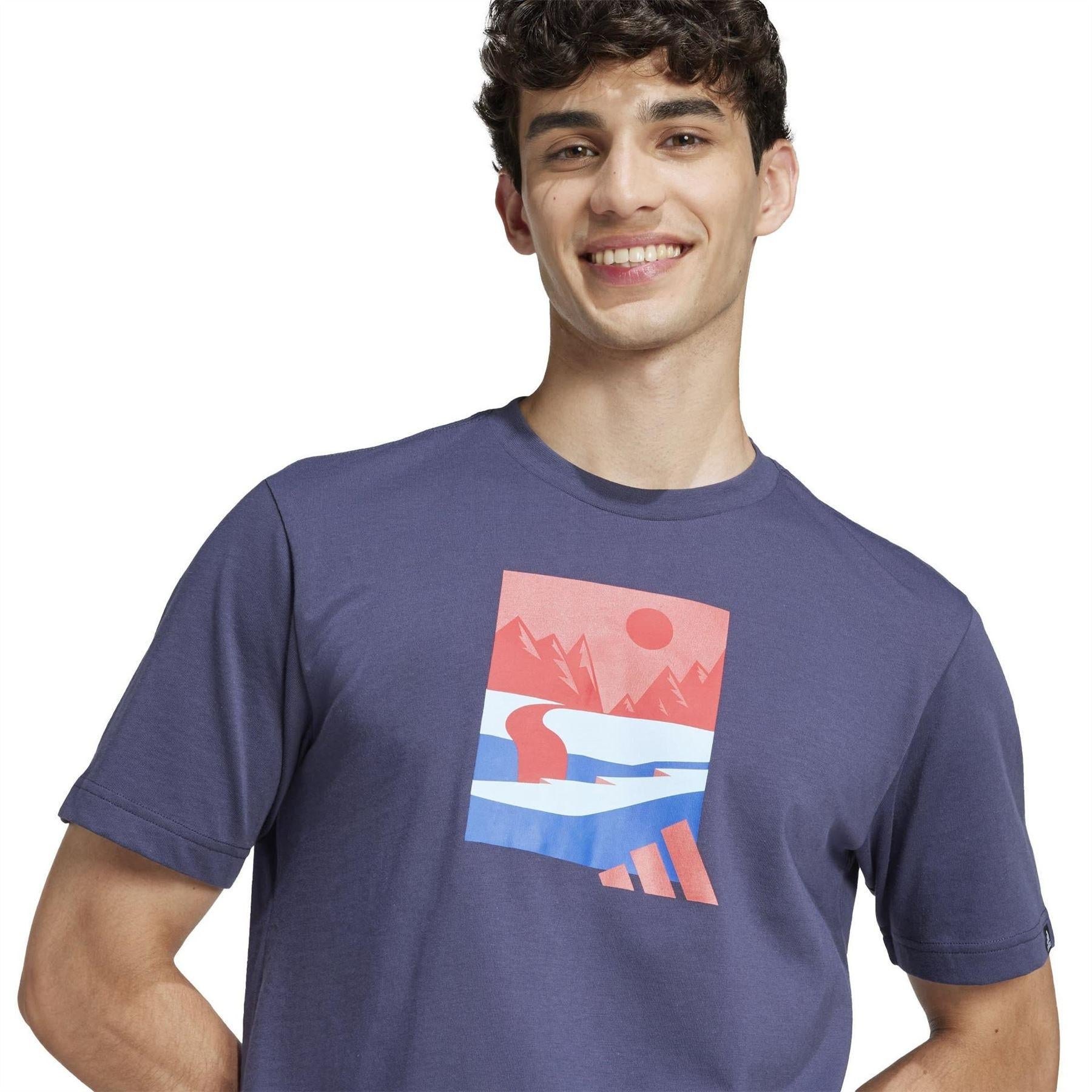 Navy - Side - Adidas Mens Mountain Logo T-Shirt