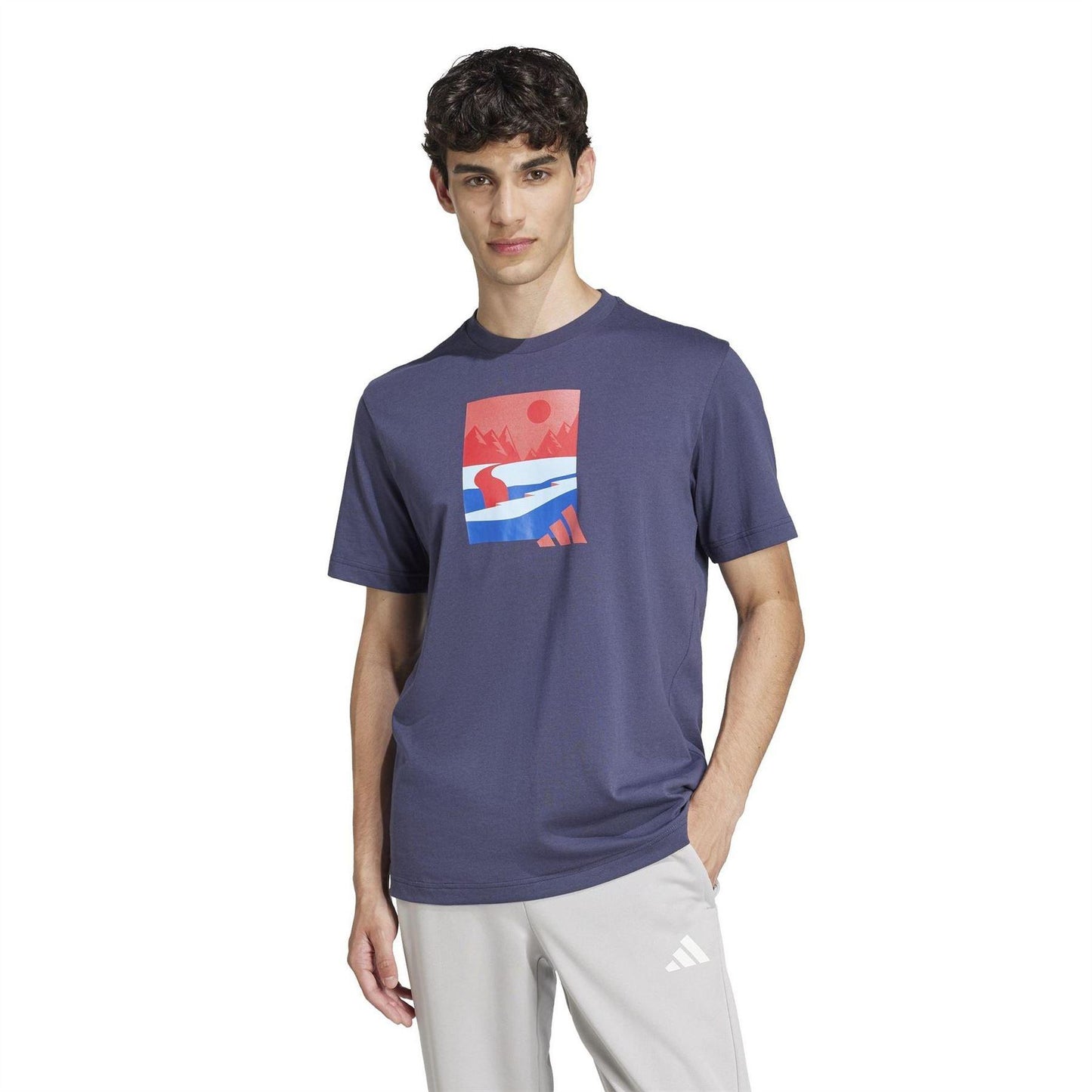 Navy - Pack Shot - Adidas Mens Mountain Logo T-Shirt