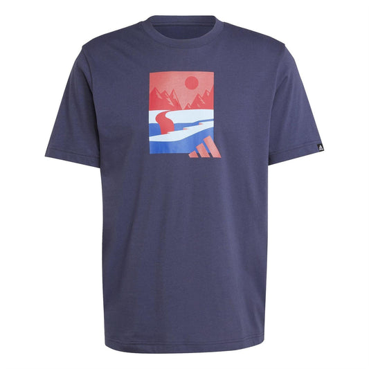 Navy - Front - Adidas Mens Mountain Logo T-Shirt