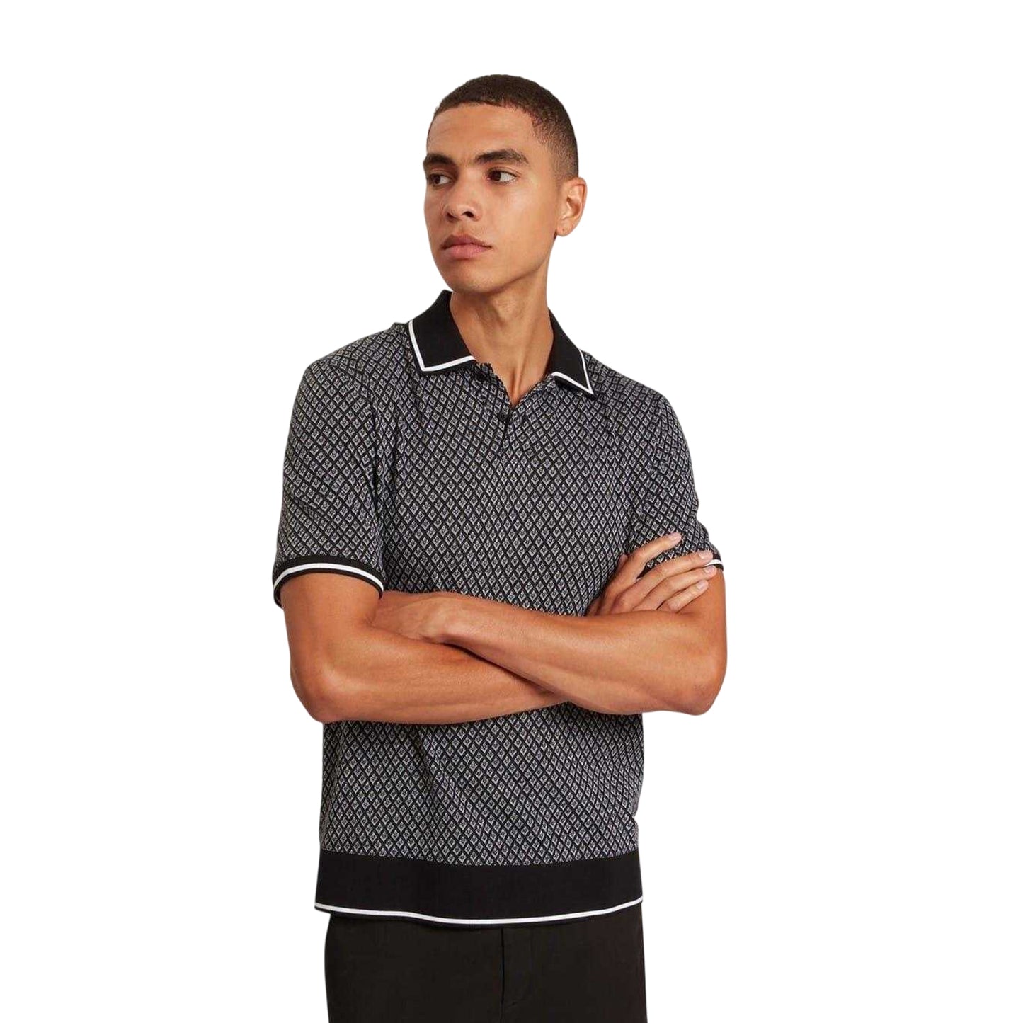 Black - Lifestyle - Ted Baker Mens Diamond Knitted Tipped Polo Shirt