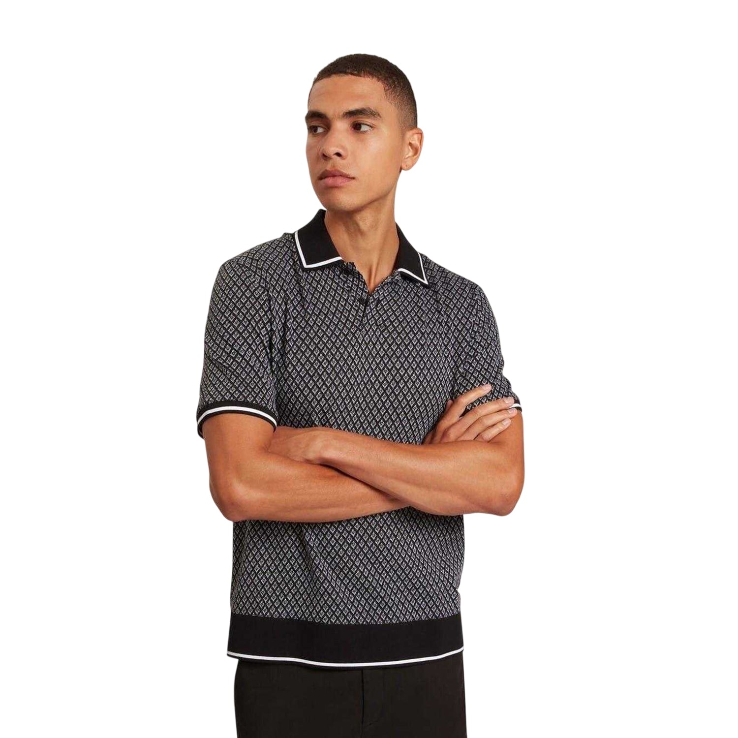 Black - Lifestyle - Ted Baker Mens Diamond Knitted Tipped Polo Shirt