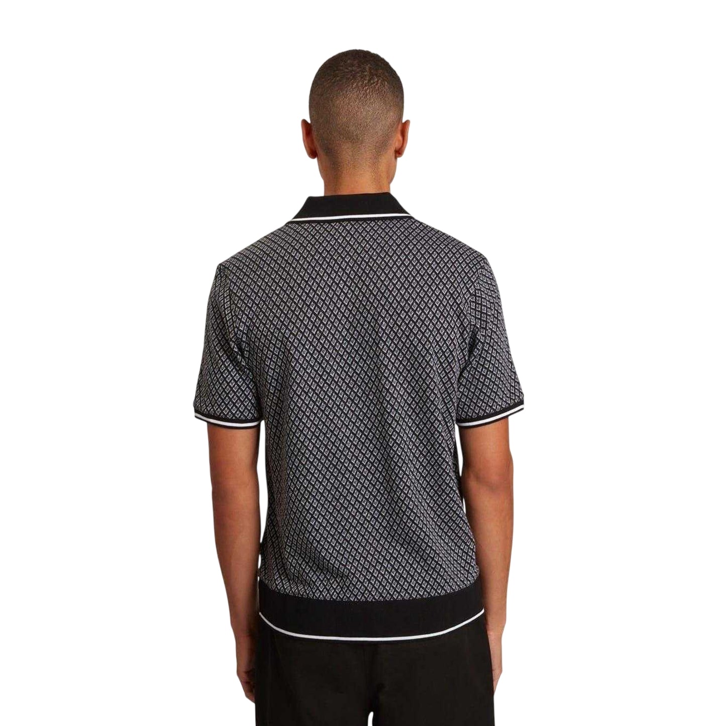 Black - Pack Shot - Ted Baker Mens Diamond Knitted Tipped Polo Shirt