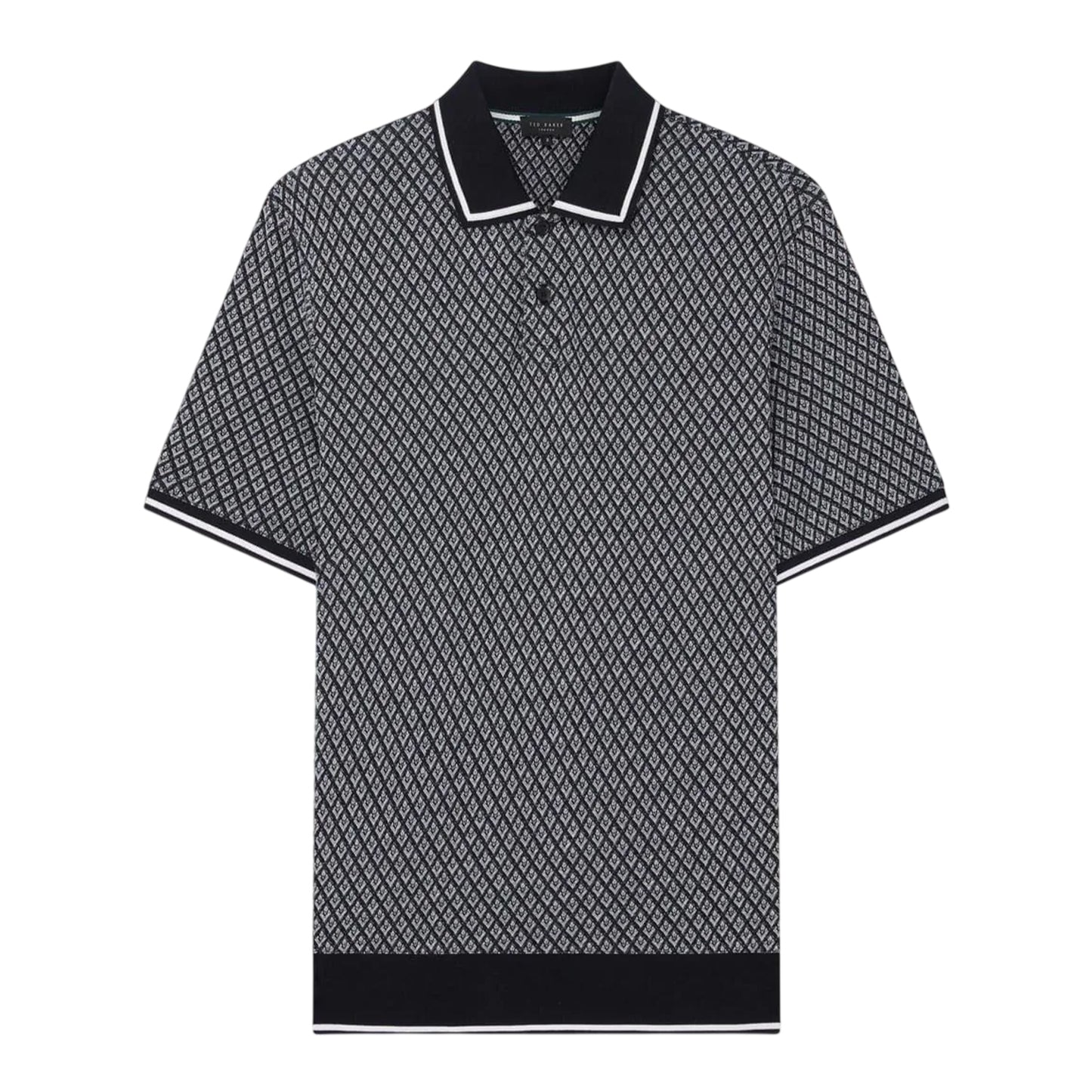 Navy - Front - Ted Baker Mens Diamond Knitted Tipped Polo Shirt