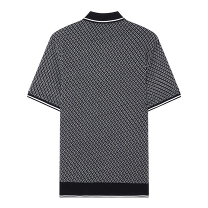 Navy - Back - Ted Baker Mens Diamond Knitted Tipped Polo Shirt