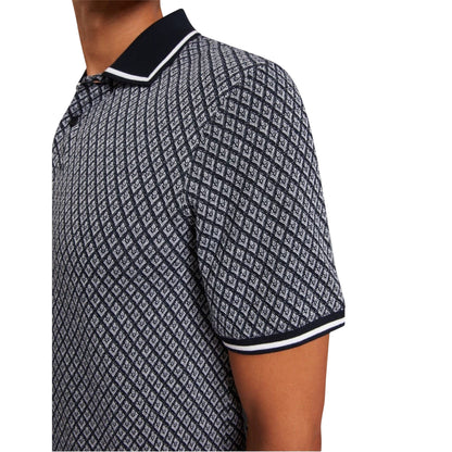 Navy - Side - Ted Baker Mens Diamond Knitted Tipped Polo Shirt