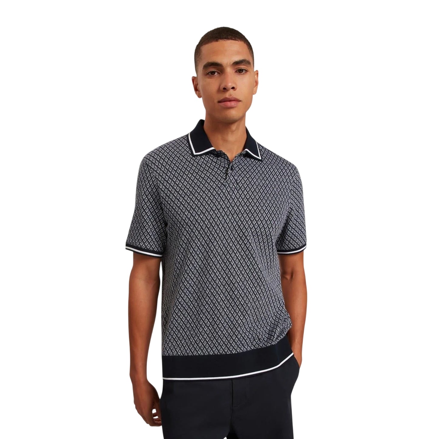 Navy - Lifestyle - Ted Baker Mens Diamond Knitted Tipped Polo Shirt