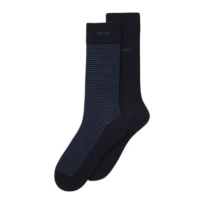 Dark Blue Stripe - Front - Boss Mens Socks (Pack of 2)